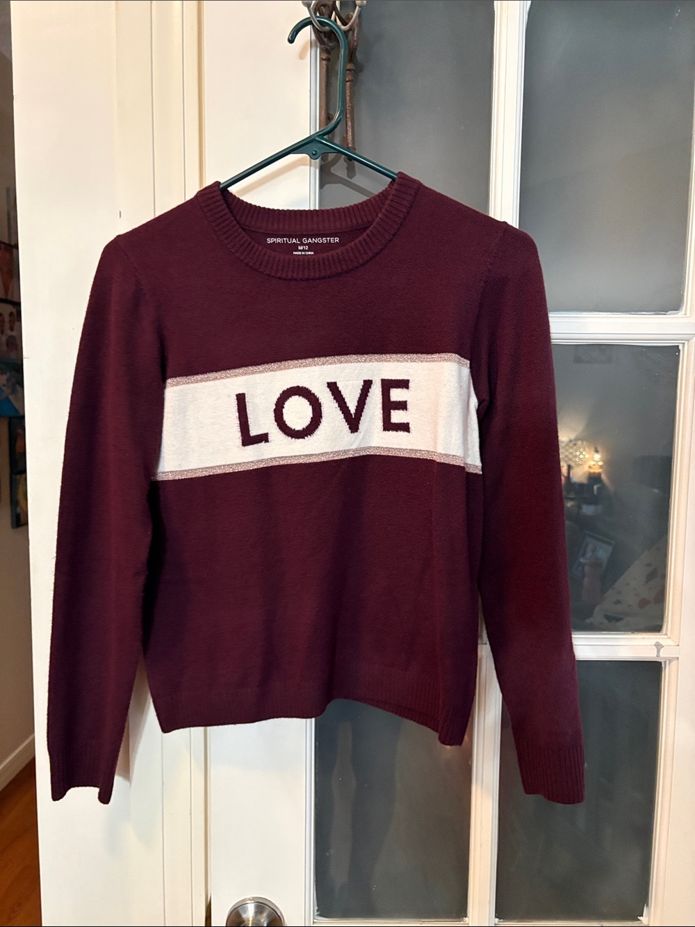 Spiritual Gangster Burgundy and White LOVE Crewneck Sweater